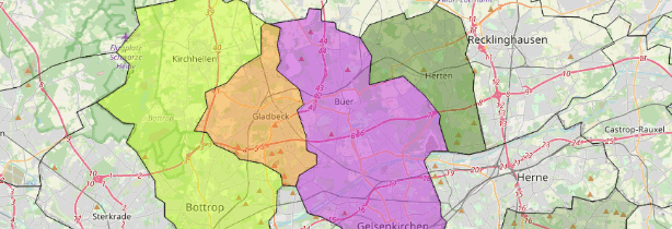 Farblich hervorgehobene Regionen im Regio Modul von M-Cloud
